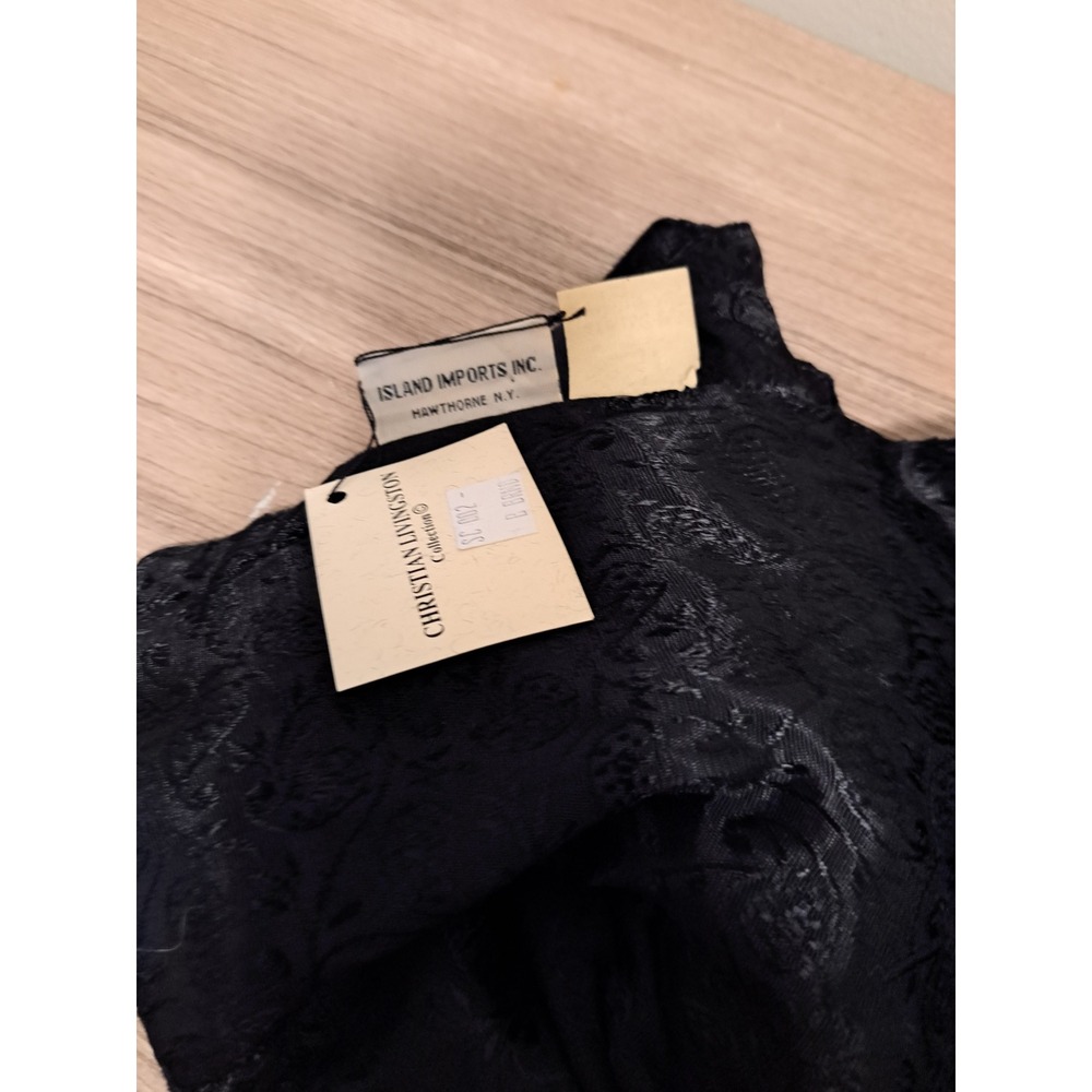 Christian Livingston Black Viscose Paisley Burnout Shawl Scarf Heart Applique